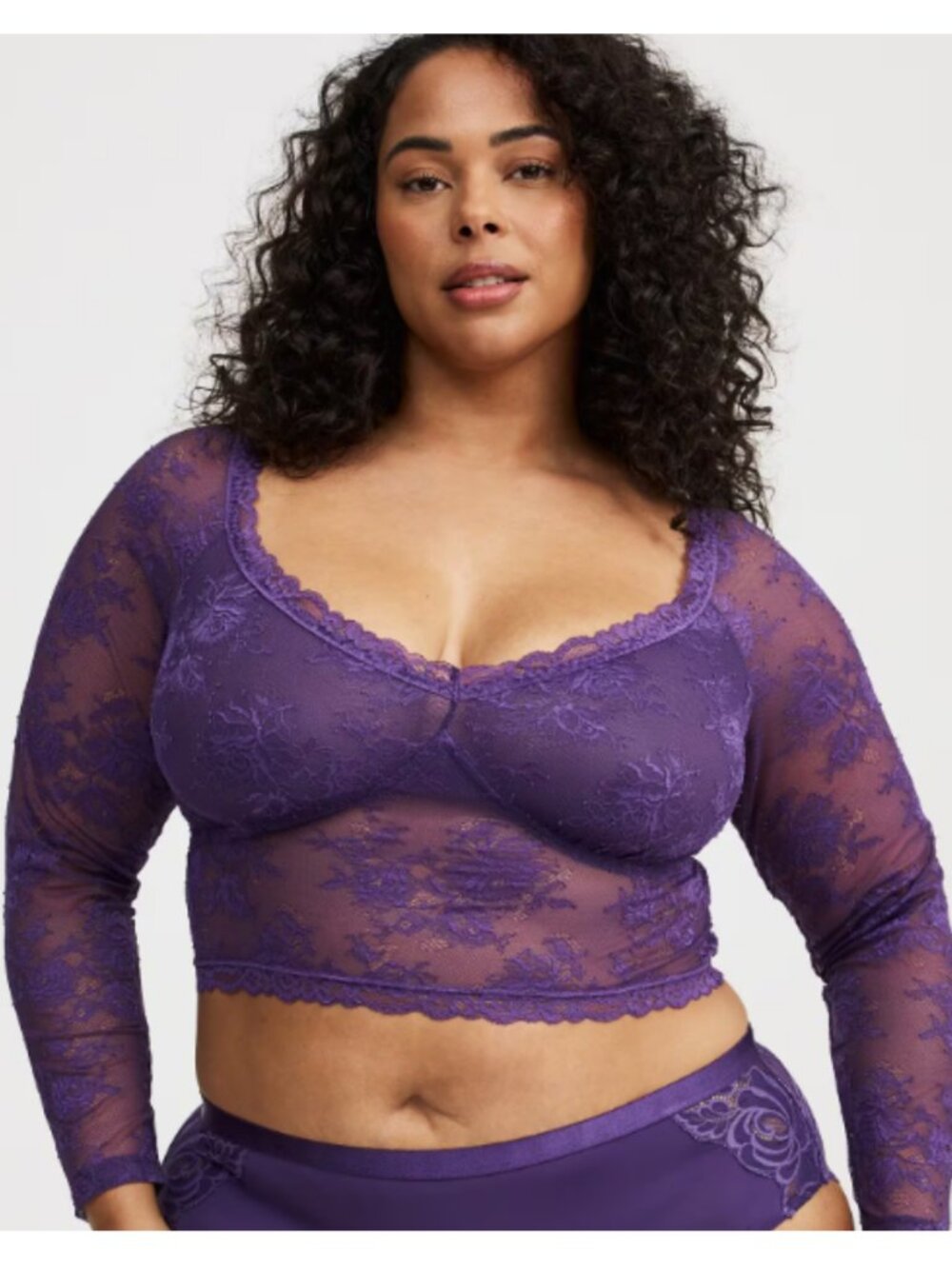 Torrid 2 Purple Cropped Sheer Off-Shoulder Lace Top 2X 18 20